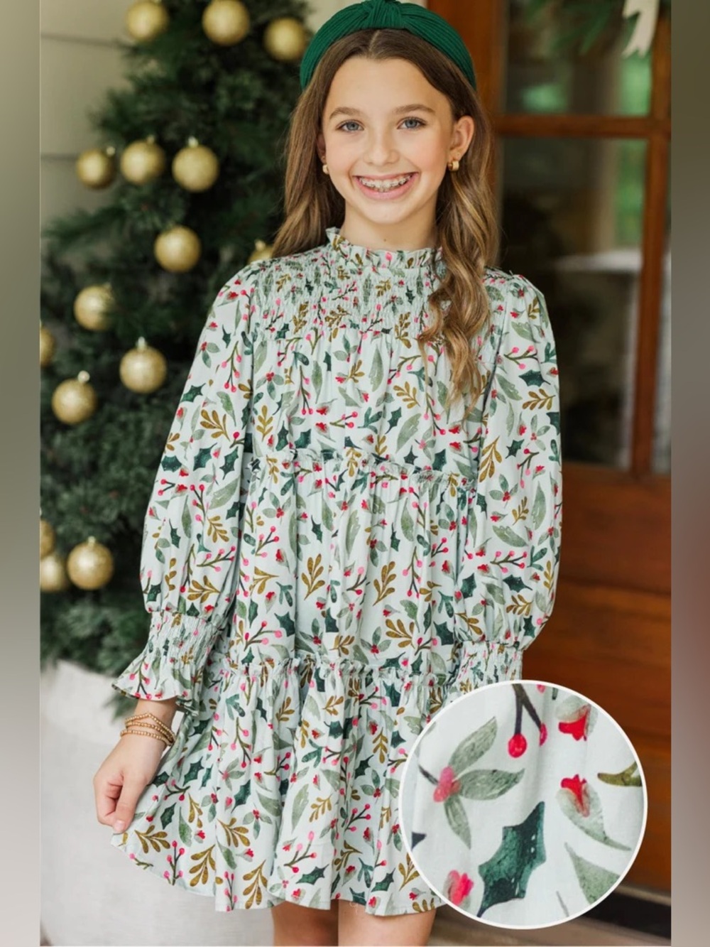 Shop the Mint Girls Holly Printed Baby Doll Holiday Dress 12/14